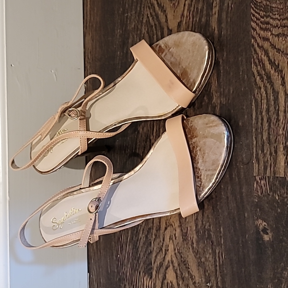Seychelles Nude Metallic Snake Skin Strappy Heels Sz 9.5 NWOT